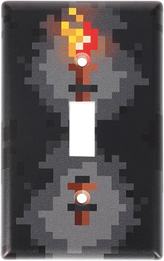 Pixel Light Switch Cover Plate - Decorative Wall Plate for Gamer Bedroom Decor – Retro 8-Bit Art Decoration for Kids Room & Video Game Themed Makeovers (Standard Toggle Fit)