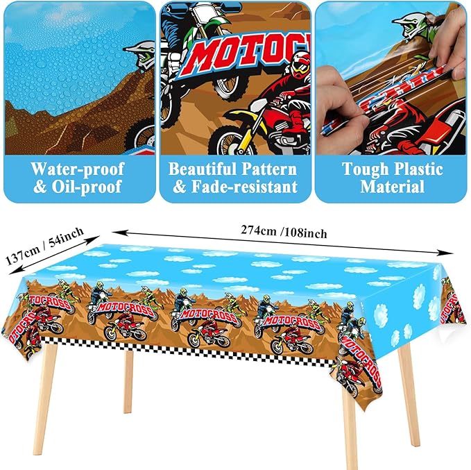 Dirt Bike Birthday Party Supplies Serves 24 Motorcycle Party Paper Plates Napkins Set Motocross Dirt Bike Tablecloth Tableware Kit for Baby Shower Decorations Kids Boys Girls