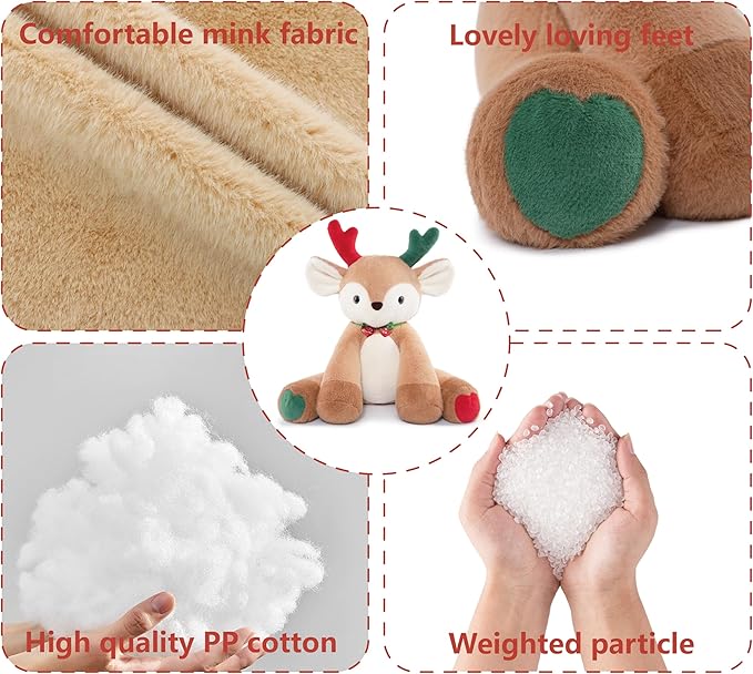 Niuniu Daddy 14" | 3.5 Pound Deer Weighted Stuffed Animals, Heavy Moose Sleeping Plush Toys for Kids Adults, Weighted Beads for Stuffed Animal Body Pillow for Cuddling Gift Birthday Christmas Holiday