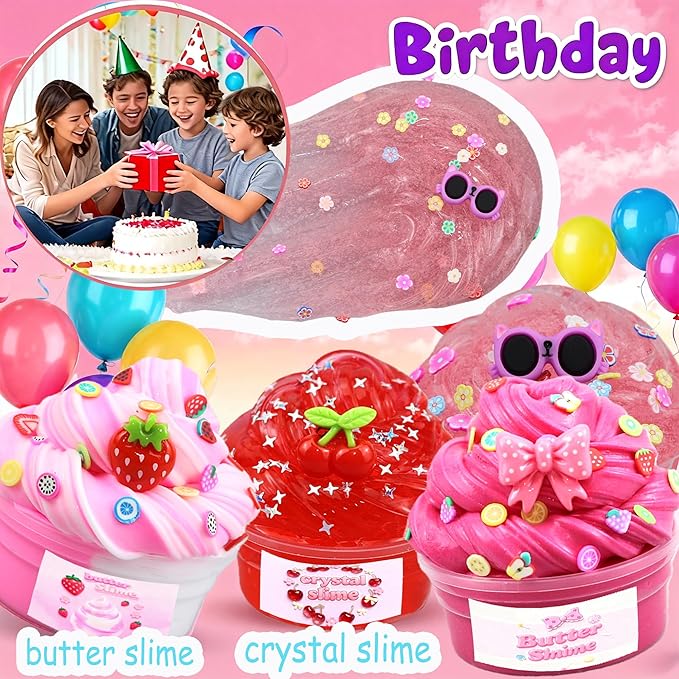 12 Pack Slime kit,DIY Butter Slime & Crystal Slime Set, Stress Relief Toys,Craft Toy, for Girls and Boys Party Favors,Easter Basket Fillings and Birthday Gift