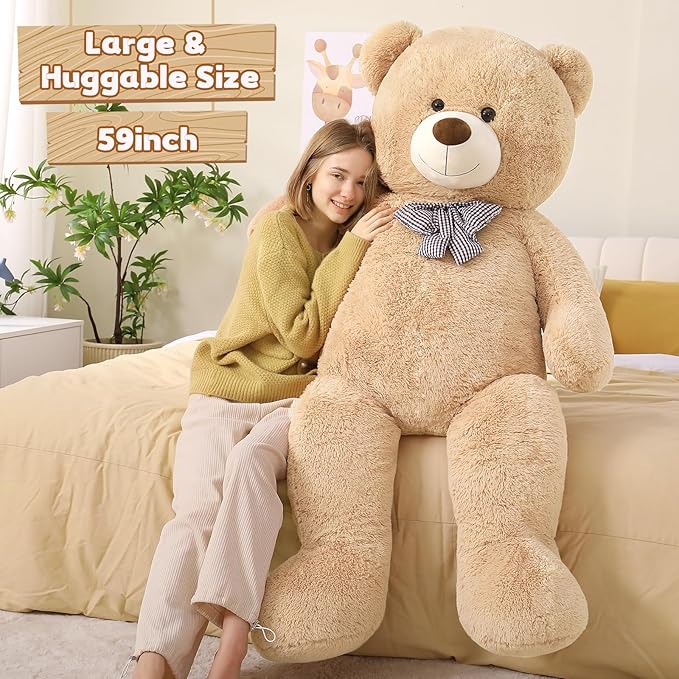 Toys Studio 5ft Giant Teddy Bear Large Stuffed Bear for Kids, 59 inch Plush Bear Stuffed Animal Lifesize Bear for Baby Shower Decoration Christmas Valentine's Day for Girlfriend, Cream