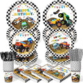 300 Pcs Truck Plates and Napkins Tableware Set, Plates Napkins Cups Straws and Forks Sets, Truck Birthday Decorations, Party Supplies, Serves 50 Guests