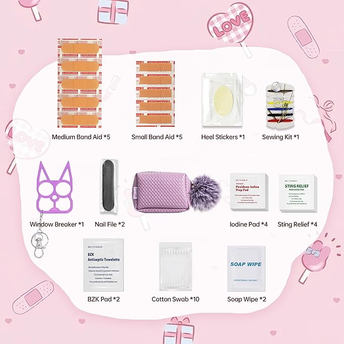 Kitgo Mini First Aid Emergency Clutch Kit -Mother Day Gift Compact Safety Pouch Party Bag with 27 Essential Items for Girl Lady Mother Wife Nurse for Girl Lady Mother Wife Nurse