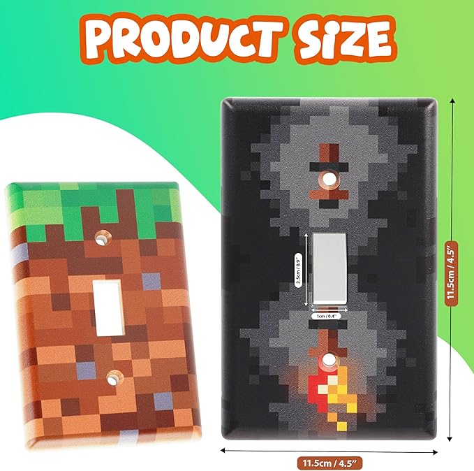 Pixel Light Switch Cover Plate - Decorative Wall Plate for Gamer Bedroom Decor – Retro 8-Bit Art Decoration for Kids Room & Video Game Themed Makeovers (Standard Toggle Fit)