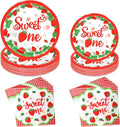 Strawberry Birthday Decorations, 75 Pcs Disposable Fruit Paper Plates and Napkins Tableware Set Party Supplies for Girl Sweet One Baby Shower Berry First Strawberry Themed Birthday Decor, Serves 25