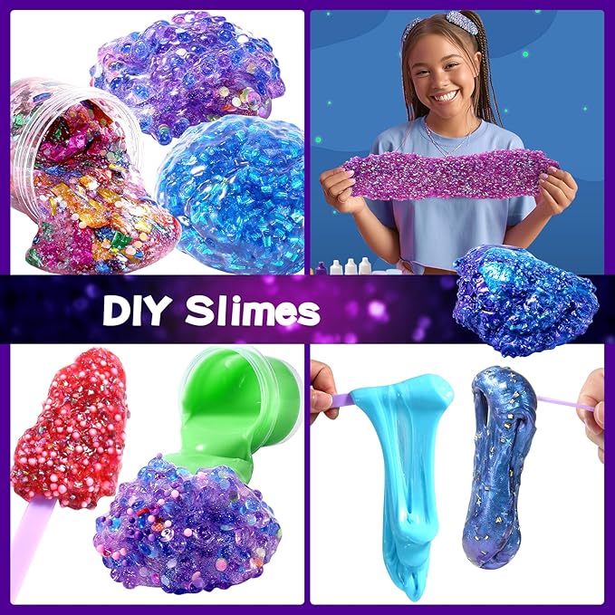 Confetti Slime Kit, Sparkling Slime Making Kit, DIY Craft Set with Clear Glue, Colors, and Decorations, Ages 6+