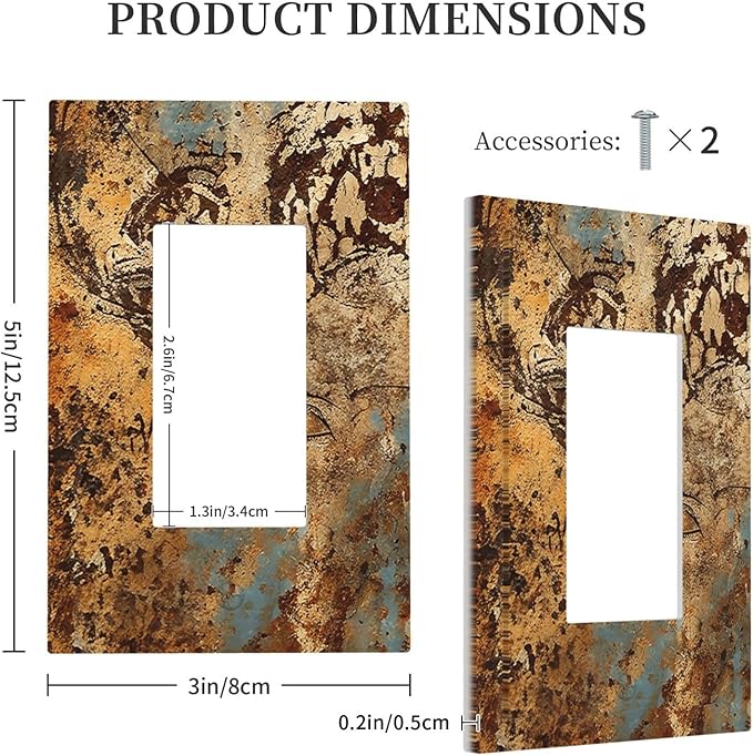 Outlet Covers Shabby Old Rusty Antique Brass Copper Print 1 Gang Single Rocker Light Switch Cover Plate Decorative GFCI Wallplates Socket Cover Electrical Switch Plate Covers for Kitchen Home
