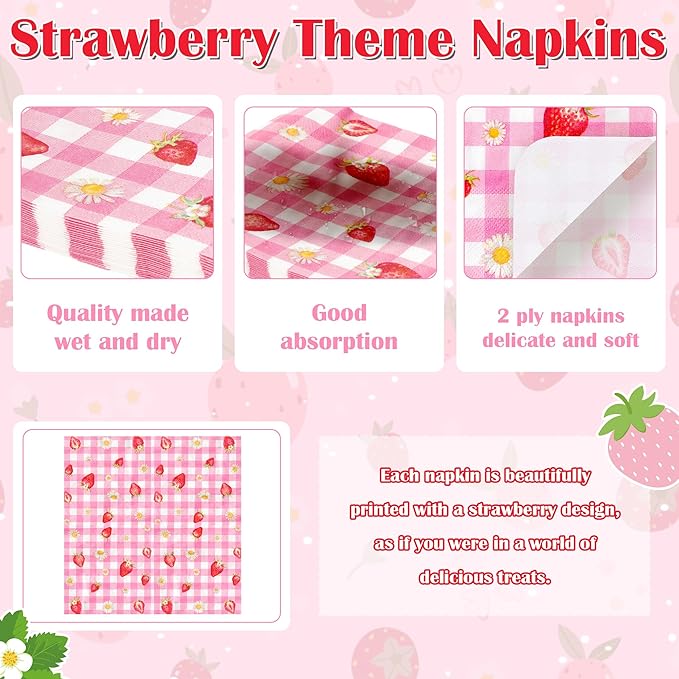 Berry First Birthday Party Decoration - 96Pcs Strawberry 1st Sweet One Plates Napkins Fork Tableware, Strawberry First Disposable Party Supplies for Girl 1st Birthday Baby Shower Table Decor, Serve 24