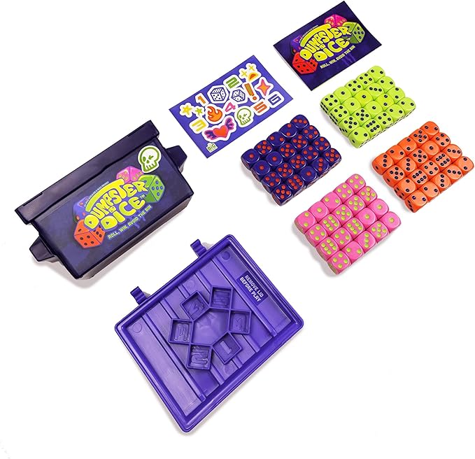 Big Discoveries Dumpster Dice Fast-Paced Family Dice Game | Fun 4-Player Board and Dice Game with Dumpster, 80 Piece Dice Set, and Graffiti Stickers | Perfect for Travel, Parties, and Game Night