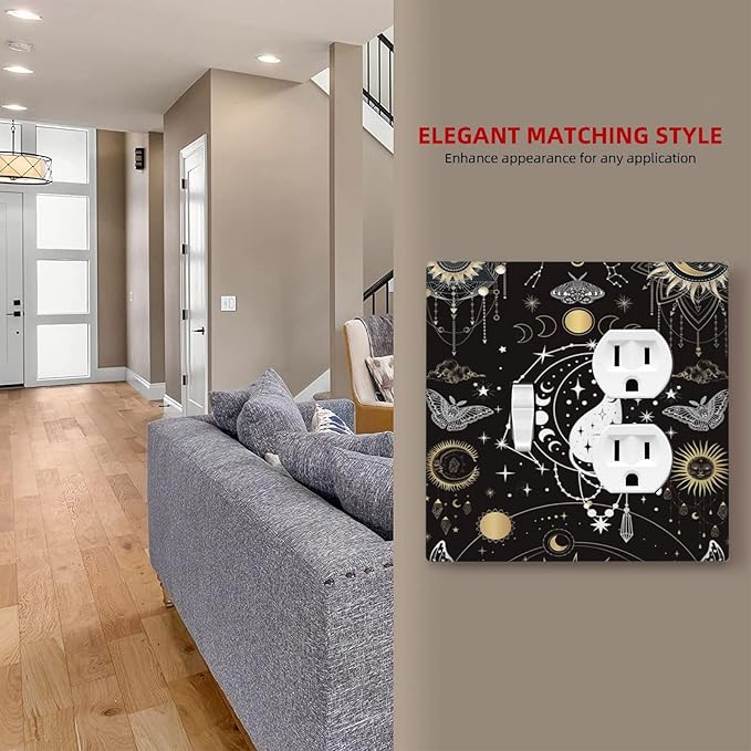 White Cat Tarot Moon Phases Moth Celestial Gothic Wallplates 1 Toggle 1 Duplex Switch Plate Electrical GFCI Faceplate Decorative Light Switch Covers for Kids Room Bedroom Decor
