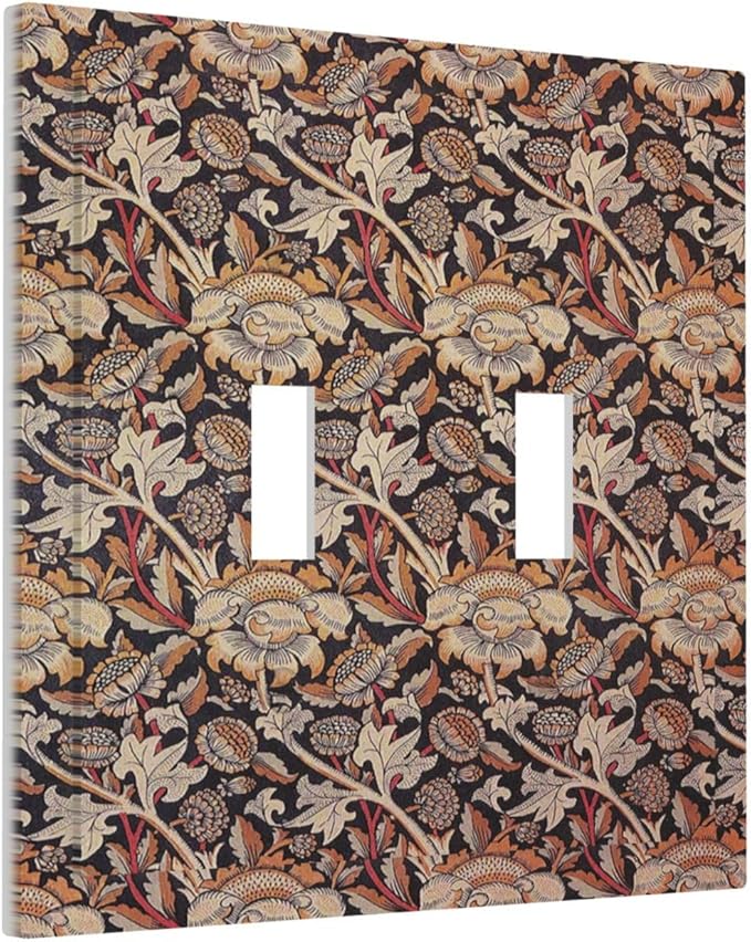 Decorative Switch Plates Vintage William Morris Floral Plants 2 Gang Double Toggle Wall Plate Outlet Light Switch Cover Electrical Faceplate for Bedroom living Room Decor