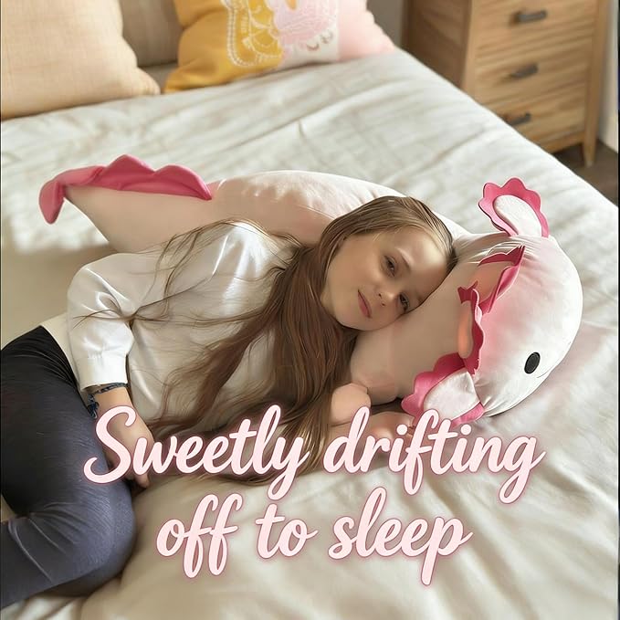 BENINY 39-Inch Giant Hot Pink Axolotl Plush Pillow - Extra Soft Huggable Stuffed Animal, Big Cuddly Toy Gift for Girls & Kids, Holiday Birthday