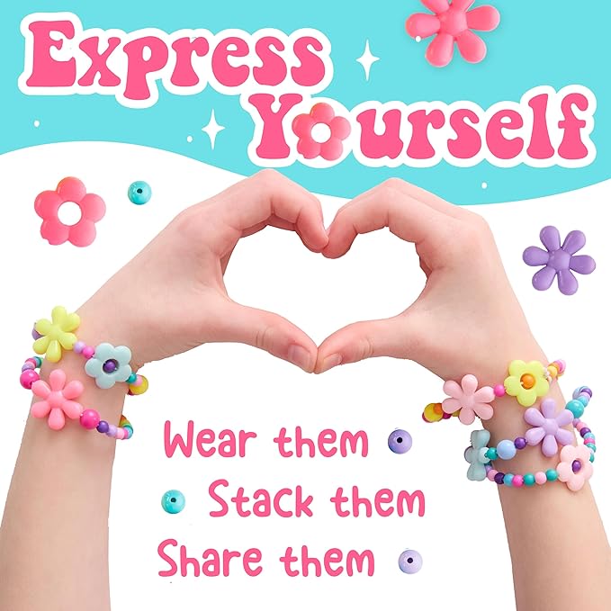 Creativity for Kids Beaded Flower Bracelet Making Kit | DIY Jewelry Craft Kit for Girls | Create 5 Colorful Beaded Bracelets to Wear, Share & Gift | Spring Crafts & Gifts for Mom (Ages 6+)