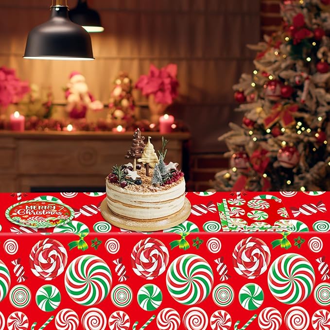 41 Pcs Peppermint Party Tableware Set Include Christmas Candy Cane Paper Plates Napkins and Plastic Tablecloth Red Green Christmas Candy Winter Party Decor for Holiday Xmas
