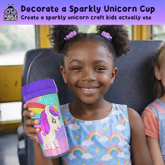 Unicorn Diamond Art Kits Girls Cup - Diamond Arts Kits for Kids - DIY 5D Gem Art Tumbler - 16 oz Unicorn Water Bottle - Arts and Crafts for Kids Ages 6-8, Birthday Gifts for 7 8 10 11 12 Year Old