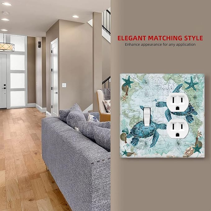 Wallplates Nautical Green Sea Turtles Beach Blue Ocean 1 Toggle 1 Duplex Switch Plate Electrical Gfci Faceplate Decorative Light Switch Covers For Bathroom Kids Room Decor