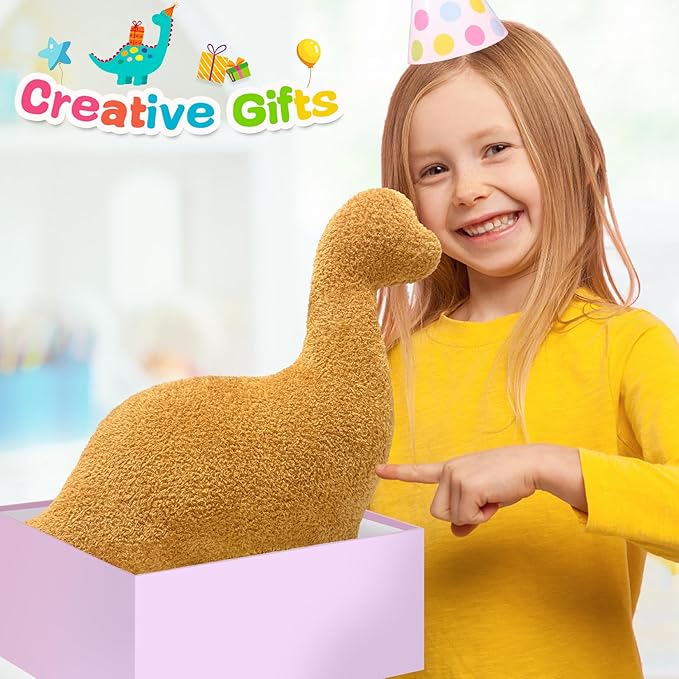 Andywoo Dino Chicken Plush Nuggets Pillow for Funny Birthday Gifts, Cute Funny Stuffed Animals Toy for Boy and Girl, Dinosaur Gifts for Kids Teens and Adults (Brachiosaurus, Large)