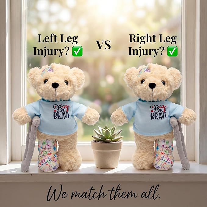 10" Broken Leg Bear with Adjustable Cast & Plush Crutch - Get Well Stuffed Animal for Kids. Knee Surgery Recovery Gifts for Teen - Teddy Bear with Broken Leg