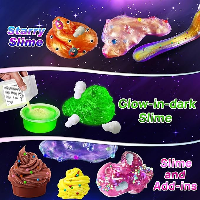 YOPINSAND Monster Slime Kit for Girls, Galaxy Slime Making Kit for Girls Boys 3-12, Glimmer Crunchy, DIY Slime Kit with Add-ins, Foam Balls, Charms, Glitters,Party Favors Gift Toys for Kids