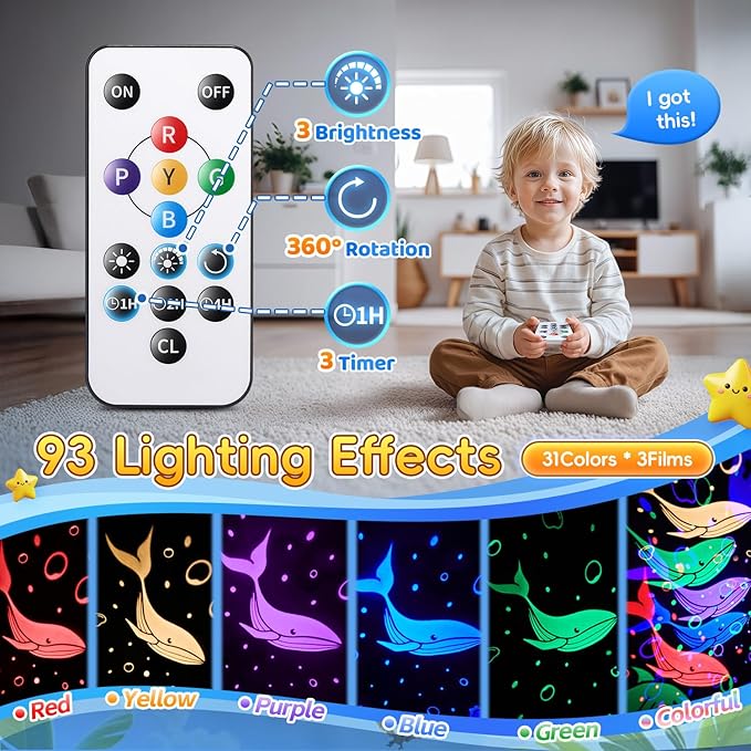 Staryou Sensory Lights Baby Sound Machine Night Light Projector Sensory Toys for Kids with Autism Toys for Boys 3-10 | 15 White Noise 3D Films 31Colors Night Light for Kids, Fidget Toys for Kids