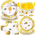 168Pcs Bee Birthday Party Decorations Bumble Bee Party Supplies Include Plates, Cups, Napkins, Forks,Honey Bees Tableware Sets for Girls Boys Baby Shower Gender Reveal Bees Day Decorations Serves 24 ﻿