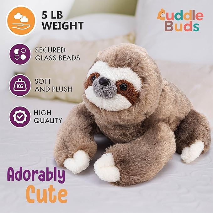 Cuddle Buds 5lbs Weighted Sloth Stuffed Animal for Sensory Needs, 20'' Sloth Plush Large, Weighted Stuffed Animals for Adults, Soft Plush Toy Gift for Kids and Adults, Giant Plushies