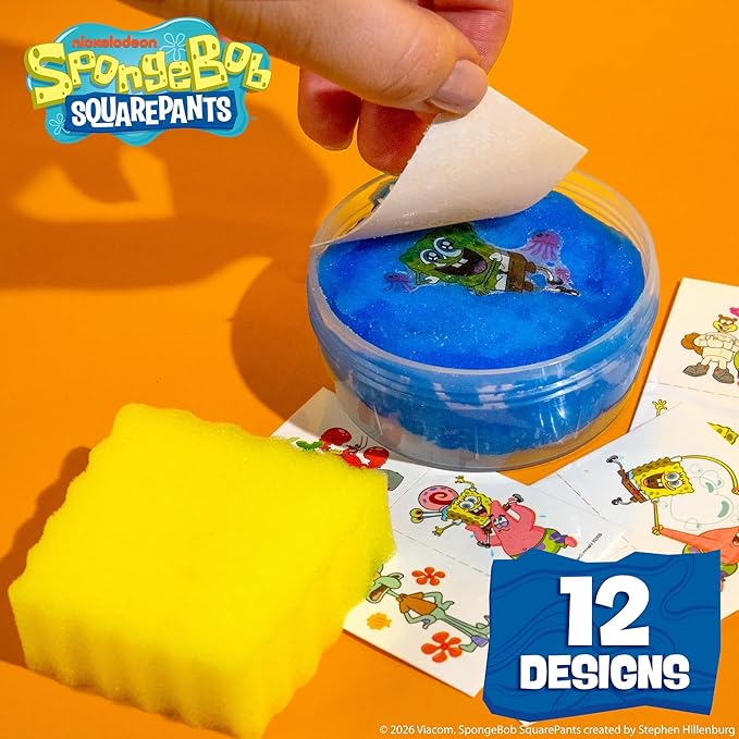 SLIMYGLOOP Tattoozee, Spongebob Squarepants Tattoo Transfer Slime Kit, Sensory Play for Kids Ages 6+, Pineapple Scented, Cloud Texture