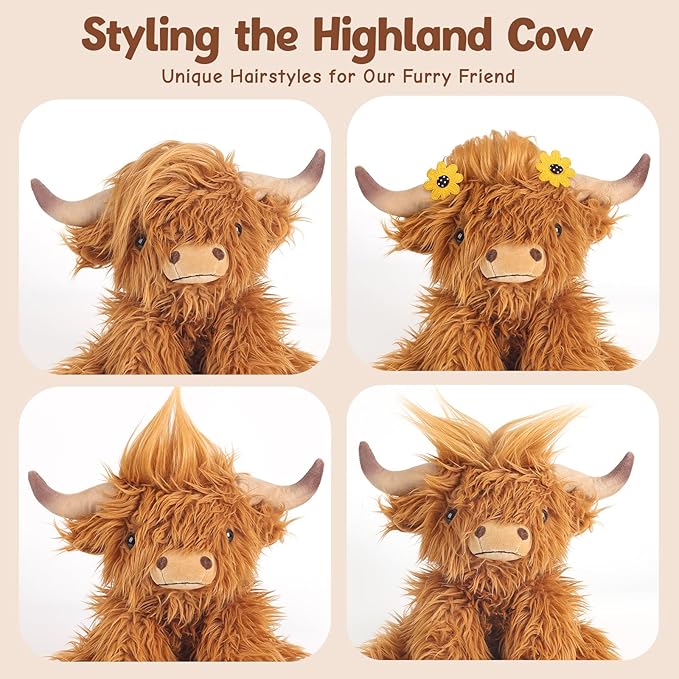 Highland Cow Stuffed Animals, Microwavable & Weighted Stuffed Animal, Highland Cow Plush for Warmth Comfort, Heatable Coolable Lavender Scent Toy, Cute Soft Plushies Gifts for Kids Boy Girl and Adults