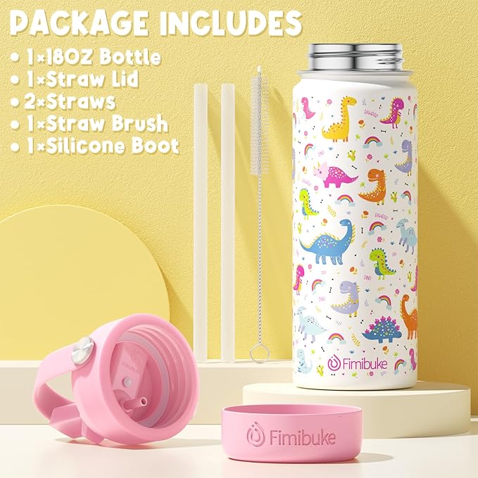 Fimibuke Kids Insulated Water Bottle, 18oz BPA FREE 18/8 Stainless Steel Kids Cup with Straw Travel Tumbler Double Wall Vacuum Leak Proof Toddler Water Bottle for School Boys Girls(1 Pack, Space)