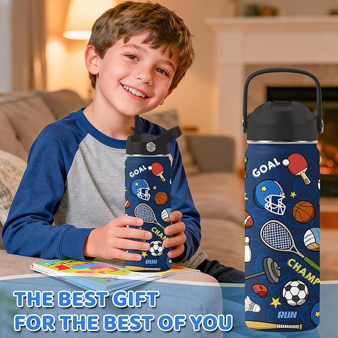 Sports Gifts for Men & Women - 18oz Water Bottle with Straw Lid, Stainless Steel Insulated Tumbler, Leakproof, BPA-Free, for Her, School, Travel - Sport Lovers Birthday Gift Cup (1pc)