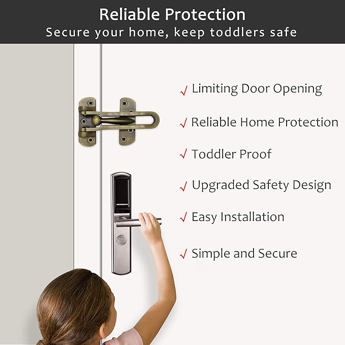 Earl Diamond Door Lock Latch for Home Security - Swing Bar Door Guard for Front and Inside Door, Safety Childproof Reinforcement Door Stopper for Kids Home Hotel Apartment, Antique Bronze