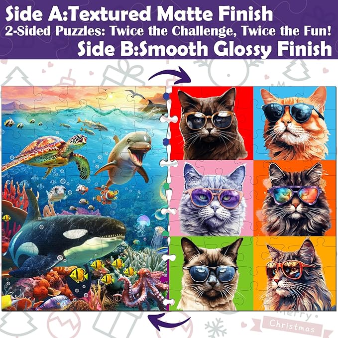 Puzzles for Kids Ages 4-6 and 6-8,3 Pack 100 Pieces Double Sided Jigsaw Puzzles for Kids Ages 8-10 Year Old (6-in-1),Learning Educational Puzzles Toys for Boys and Girls,17” x 11.5”