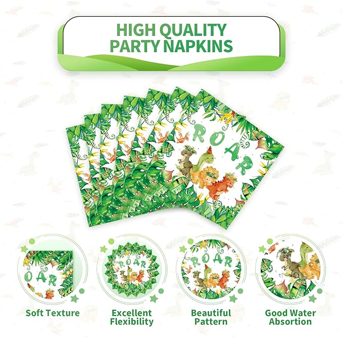 96 Pcs Dinosaur Party Supplies for Kids Birthday – Disposable Dinosaur Tableware Set with Plates, Napkins & Forks, Dinosaur Theme Party Decorations for Boys Girls,Serves 24 Guests