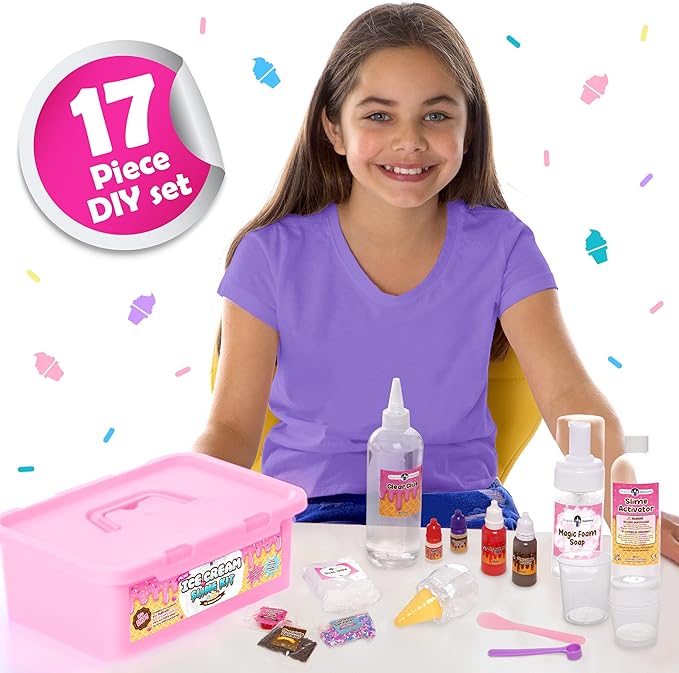 Original Stationery Mini Ice Cream Slime Kit for Girls & Boys Ages 7–12, DIY Slime Making Set with Sprinkles & Strawberry Scent, Fun Ice Cream Craft Toy, Birthday Gift for Kids