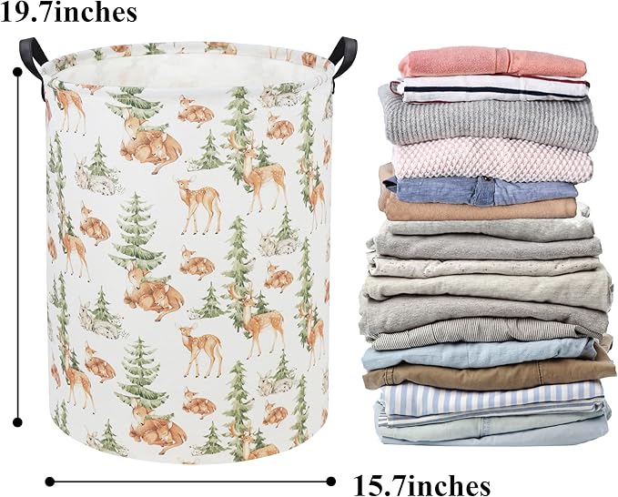 HIYAGON Deer Baby Laundry Basket - Kids Hamper & Toy Bin Organizer for Nursery & Home