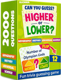 QUOKKA Trivia Board Games for Kids and Adults – 4xSET Family Board Games for Game Night – Higher or Lower Trivia Cards for Kids 8-12 - Challenge History, Science, Geography & More for Families & Teens