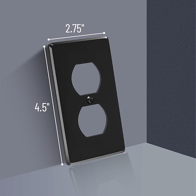 Bates- Black Outlet Covers - 10 Pack Duplex Receptacle Covers, Wall Outlet Cover, Electric Outlet Cover Plate