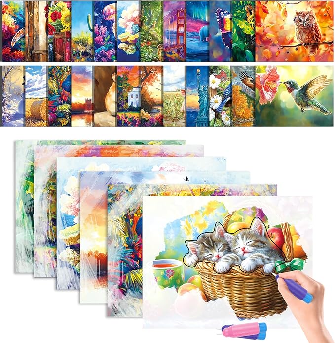 25 Pcs Reusable Water Doodle Coloring Set for Seniors, Dementia Products for Elderly – No Mess Art Set with 2 Ergonomic Brushes, Memory-Care Paint Book for Elderly, Thoughtful Gift for Grandparents