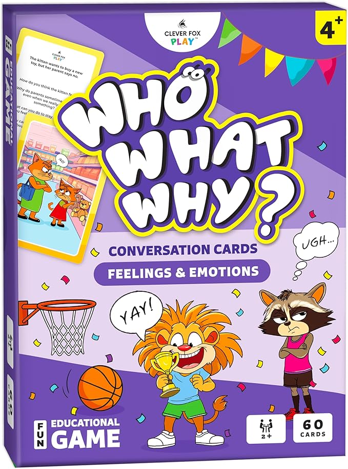 Clever Fox Play Who What Why Feelings & Emotions Conversation Cards for Kids – Social Skills & Emotional Regulation Learning Activity – Flash Card Therapy Game – SEL Tool for Kids & Toddlers Ages 4+