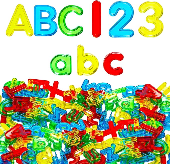 Bbiamsleep 134 Pcs Multi-Color Plastic Letters and Numbers Transparent Letters and Numbers Plastic Alphabet Letters Light Table Manipulatives for Counting and Spelling, Ages 3+