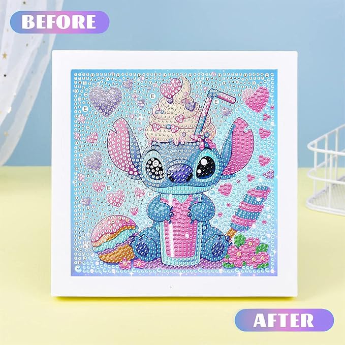 KOJEFCV Cartoon Diamond Art Painting Kits for Kids with Frame,Cartoon Diamond Art for Kids Ages 4-8-12,Easy Gem Kit Kid with Beautiful Package for Gift Home Wall Decor(7x7inch)