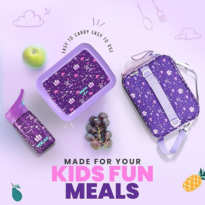 YOLAY Bento Box for Kids Lunch Box Leak-Proof, 5-Compartment Lunch Box Kids for Ages 3-10, Durable with Anti-Slip Base, Suitable for Schools, Outdoor and Travel (Mermaid) (Princess)