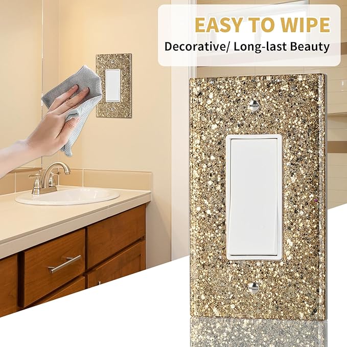 Gold Glitter Light Switch or Outlet Covers - Sparkling Wall Plate Cover 5.10"x3.15",1-Gang Rocker