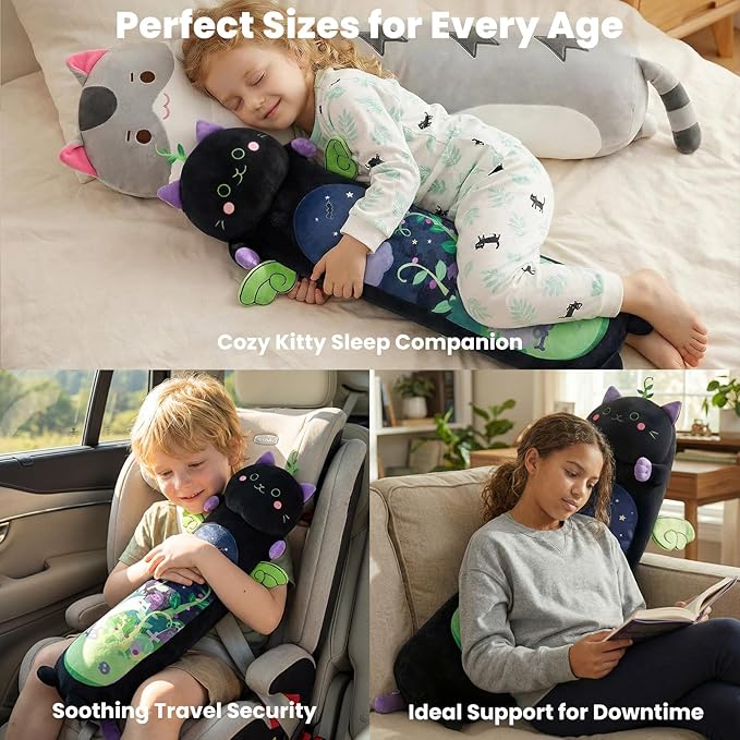 Mewaii Long Cat Plush 5 Sizes, 120% Extra Filling Giant Plushness Kids Body Pillow, Kawaii Cute Black Cat Stuffed Animals Plushies, Big Long Body Pillow Black Cat Plush Gift for Girls 20”