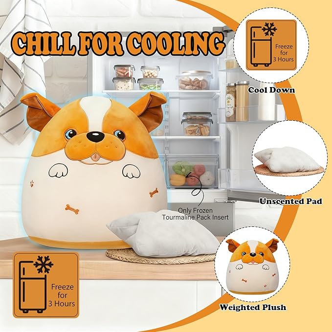 Weighted Heating Bulldog Stuffed Animals - 16 Inch Big Weighted Dog Plush Puppy Pillow Unscented Heating and Cool Animal Pad Plushies on Sofa Pillow Warmth Gift for Kid Teen Adult 4.5Lbs