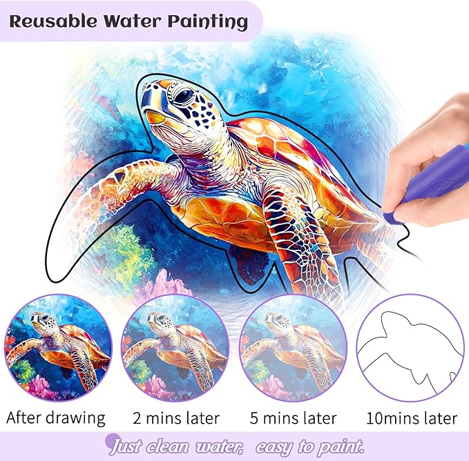 25 Pcs Reusable Water Doodle Coloring Set for Seniors, Dementia Products for Elderly – No Mess Art Set with 2 Ergonomic Brushes, Memory-Care Paint Book for Elderly, Thoughtful Gift for Grandparents