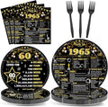 CHUNNIN 96Pcs 60th Birthday Plates and Napkins Back in 1965 Party Decorations Black Gold 60 Year Old Party Dessert Plates 1965 Tableware for 24 Guests 60th Theme Men Woman Birthday Supplies