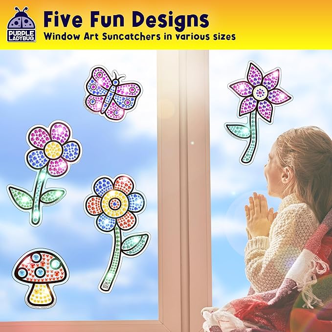 SunGemmers Suncatcher Gem Art for Kids, Summer Toys for Kids Ages 4-8, Great 6 Year Old Girl Gifts, Birthday Gift for Girls 5 6 7 8 9 10, Arts and Crafts for Kids Ages 6-8, Window Diamond Art Kit