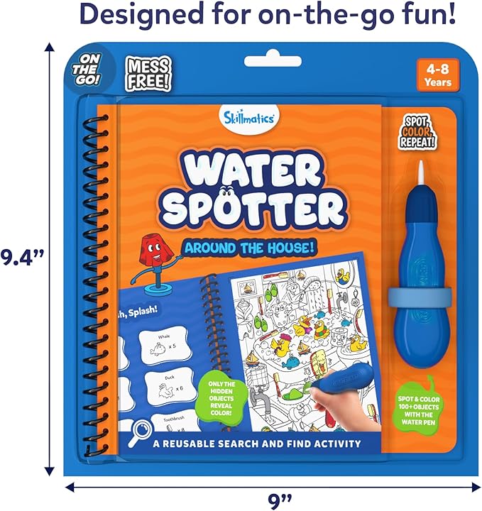 Skillmatics Reusable Search & Find Book - Water Spotter, Mess-Free, Paint with Water Kits, Fun Learning Activity, Travel Toy, Gifts for Boys & Girls Ages 4, 5, 6, 7, 8