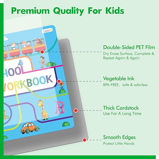 Handwriting Practice Book, 40 Pages Dry Erase Preschool Workbook Montessori Learning Toy Educational Tool for Alphabet/Numbers/Colors/Shapes/Line Tracing - for Toddlers, Kids 3-5 Years Old